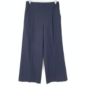 Chalayan Women's US Sz S Seamless Pleated Side Zip Wide Leg Dress Pant Navy Blue